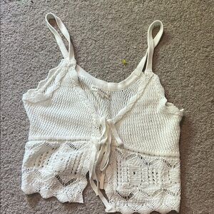 Aeropostale Cream Ribbed Tie Front Camisole